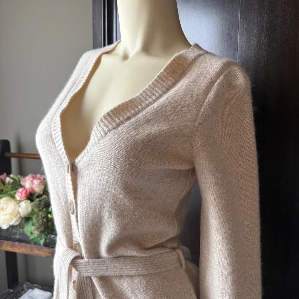 Banana Republic Angora Wool Cardigan Belted V Neck Soft Knit S Ivory Classic Fit - Picture 4 of 16